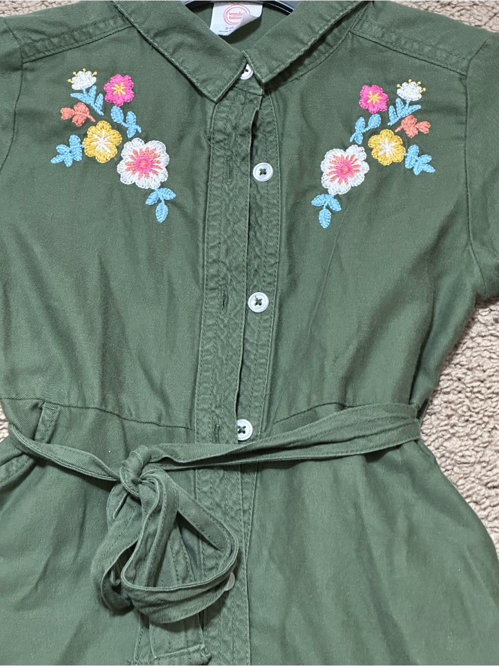 wonder nation Olive Green Embroidered Button-Front Dress - Picture 3 of 6